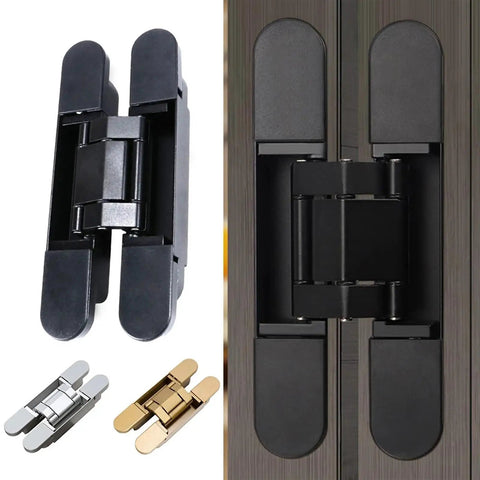Folding Cross Door Hinge Invisible Stainless Steel Heavy Duty 180 Degree Concealed Three Dimensional Hinge Gold Finish shown installed