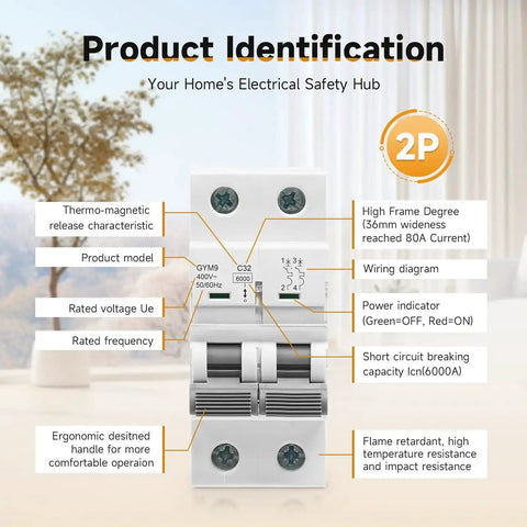 Solid 25 Amp Miniature Circuit Breaker For Solar Systems 120V 240V 2 Pole DIN Rail Mount MCB With Thermal Magnetic Trip