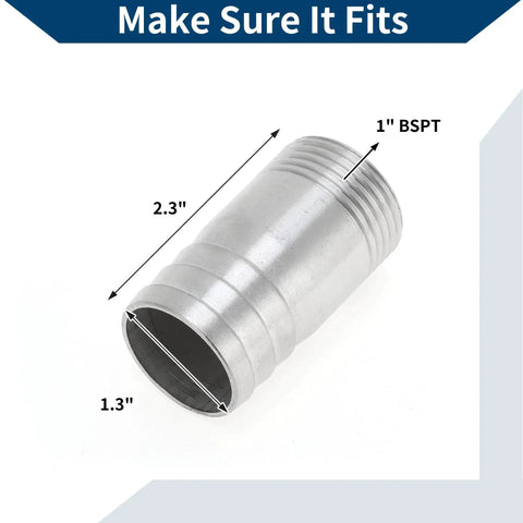 304 Stainless Steel Hose Barb Fittings I Shaped Male Thread Connector 1.3 Inch Outer Diameter 1 Inch BSPT for Air Water Oil Gas Fuel