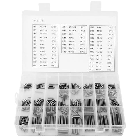 280 Piece Stainless Steel Roll Pin Kit With Slotted Metric Spring Pins M1.5 Through M8 in organized storage box