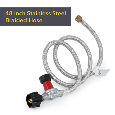 High Pressure 0-30 PSI Adjustable Propane Regulator Kit with 48 Inch Stainless Steel Braided Hose and QCC-1 Connection