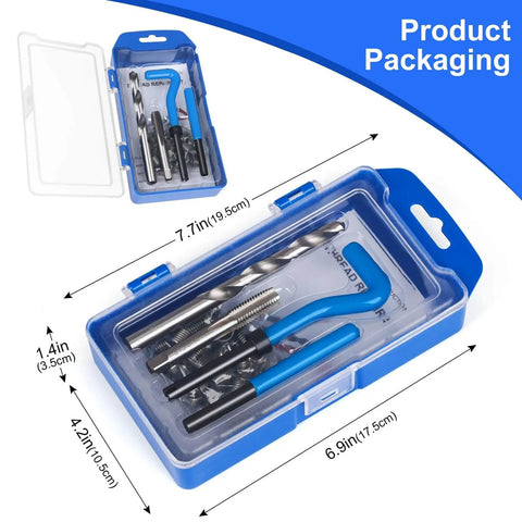 30 Piece SAE Thread Repair Kit With HSS Drill Bit And Helicoil Style Wire Thread Inserts in storage case, front view