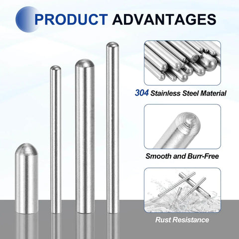 12 Pcs 304 Stainless Steel Dowel Pins 3x50 Mm Round Head Flat Chamfered End Furniture Dowels for DIY Projects and Shelf Supports visible