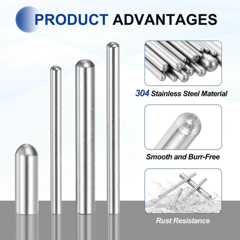 8 Pcs 304 Stainless Steel Dowel Pins 3x30mm Round Head Flat Chamfered End For Furniture DIY Projects Shelf Support Pegs
