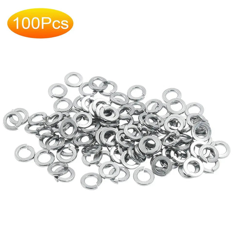 Pile of 100 Pack Size 6 Stainless Steel Spring Lock Washers, Split Lock Washers, Thickened, Built Tough, Rustproof And Durable For Indoor Outdoor Use