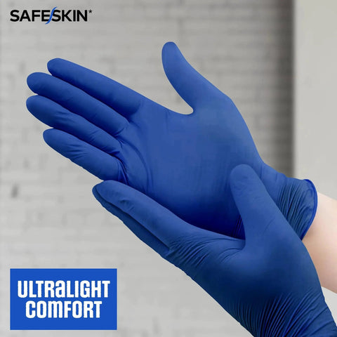 Ultralight Nitrile Gloves 2.0 Mil XL Blue 100 Ct Powder Free Latex Free Food Prep being worn for comfort