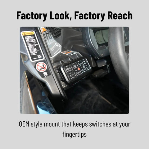 No Drill Dash Mount For 8 Gang Switch Panel Custom Fit For Can Am Maverick X3 installed in UTV cockpit