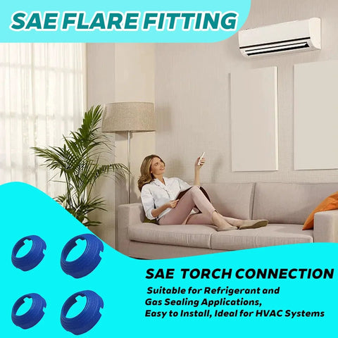 Leak Free SAE Flare Fitting Kit For HVAC And Refrigeration, blue connectors, used in home refrigeration systems