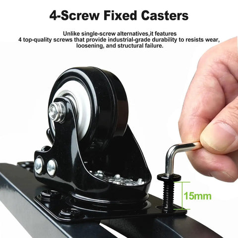 Installation of caster on 18 Inch Round Plant Caddy With Wheels Heavy Duty Metal Plant Dolly With Rust Proof Black Tray And Casters
