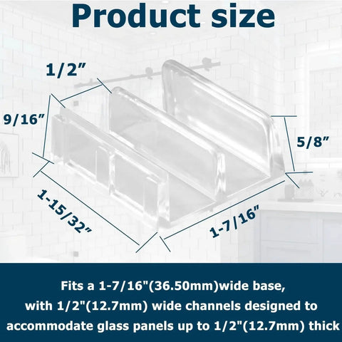 Diagram of product size for 5 Pack Clear Plastic Bottom Guides for Sliding Shower Doors With 1/2 Inch Channels, Snap-In Design