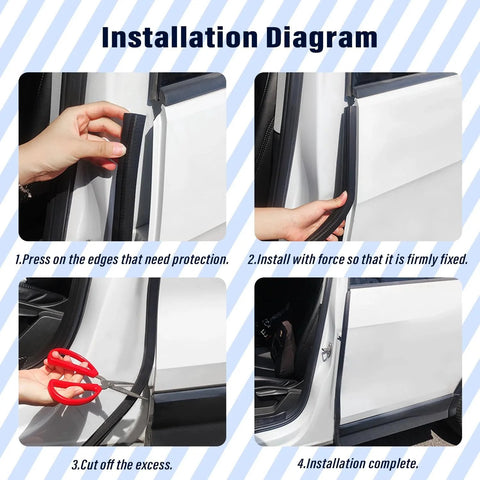 Installation steps of Car Door Weather Stripping 20Ft U Shaped Rubber Edge Trim With Steel Strip Sealer on vehicle door.