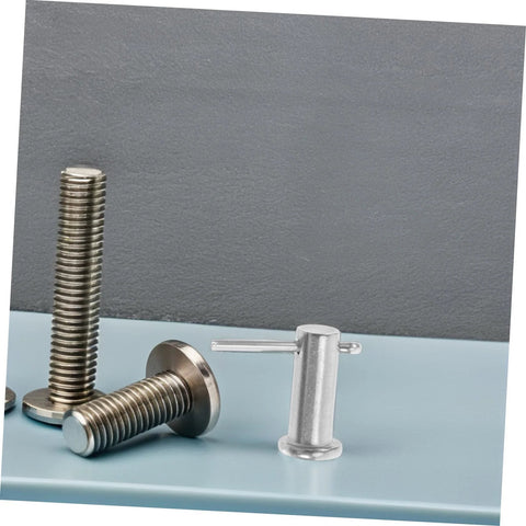Stainless Steel Alignment Pins Set With Flat Cylindrical Design For Machinery Furniture And Electronics Easy To Install Through Precise Hole Positioning Durable Rust Resistant Headpins For Stable Positioning In Tools And Projects. Two pins on a table display their flat cylindrical design.