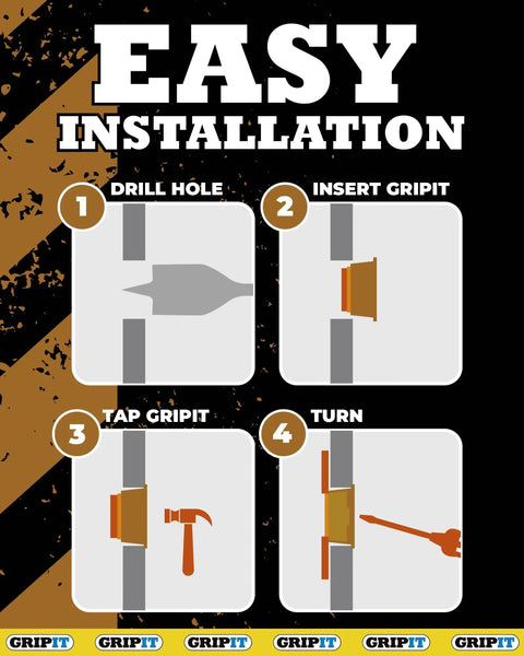 Installation steps for Brown 20mm Plasterboard Fixings For Stud Walls 4 Pack with max load of 93 kg, showing drill, insert, tap, turn.
