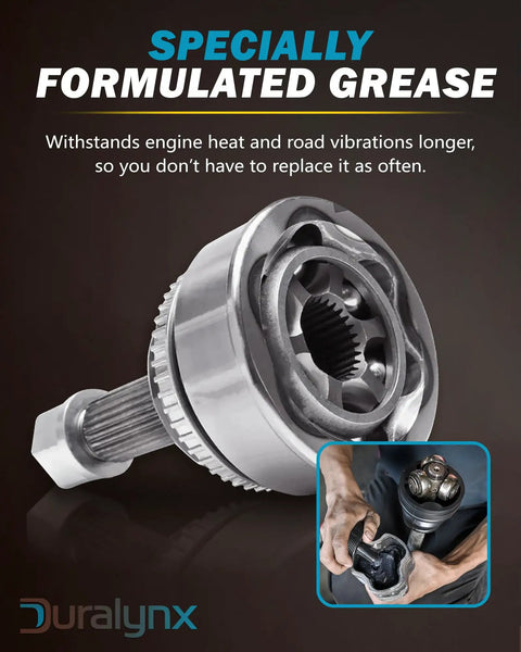 Close-up of a specially formulated grease for engine heat and road vibrations, showing a durable metal component.