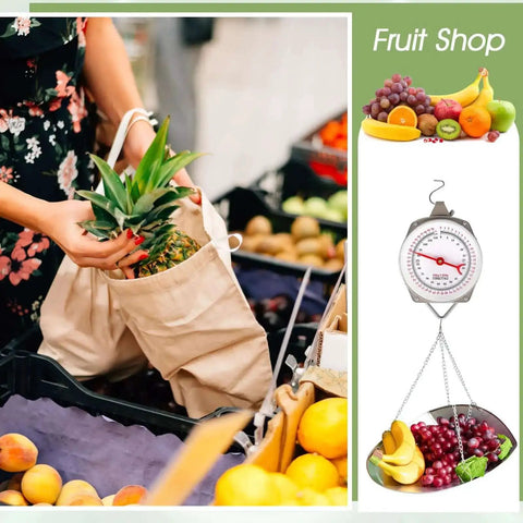 Two Pack 110 Lb Large Display Hanging Scales With Scoops And Chains For Produce Kitchen Dial Weight Scales