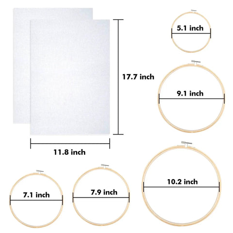 304 Pack Embroidery Starter Kit With 200 Color Floss 5 Bamboo Embroidery Hoops 2 Aida Cloths sizes shown