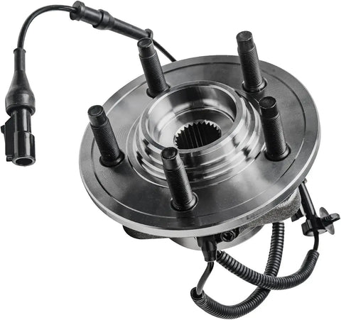 Front view of a wheel hub bearing assembly with wiring for Front And Rear Wheel Hub Bearings Kit With 20 Chrome Lug Nuts For 2006 2010 Ford Explorer Sport Trac Mercury Mountaineer Independent Rear Suspension Replacement