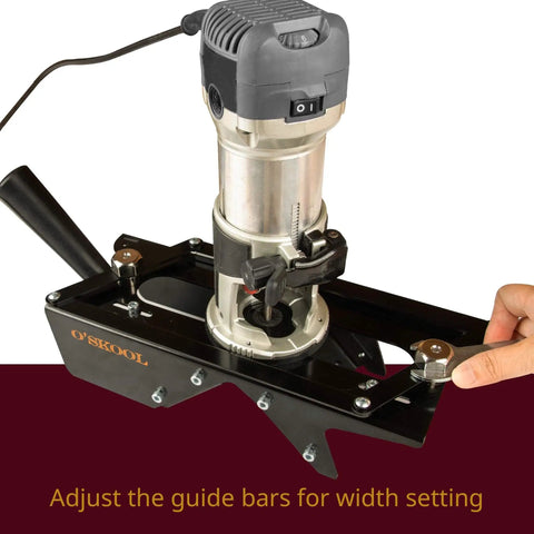 Self Centering Steel Spline Jig For Trim Routers Pro Grade Woodworking Tool on dark surface with guiding bars