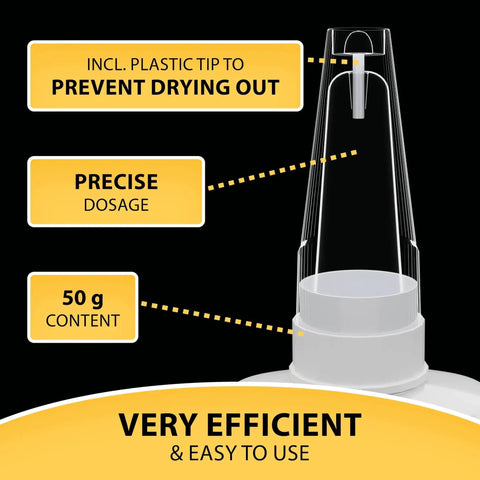 Close-up of No Drip 3D Printing Gel Adhesive For PLA ABS PETG Nylon Waterproof Extra Strong with precision tip and 50g content