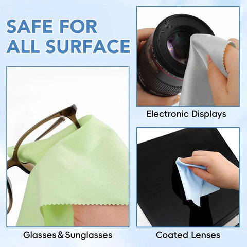 Using Premium Microfiber Cleaning Cloths For Glasses Screens Cameras Phones 6x7 Inches on lenses and screens.