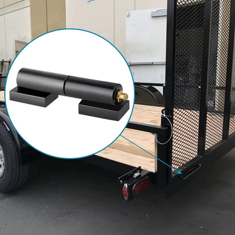 Heavy Duty 2 Set Gate Hinge 7 Inch Weld On Barrel Style For Swing Gates And Trailer Ramp Gates With 4400 Lbs Total Load Capacity Made From AISI 1045 Steel Black Powder Coat Finish Rust Resistant Skelang installed on trailer ramp