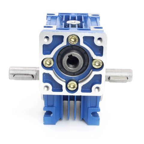 Front view of Double Output Shaft Adapter For NMRV030 Worm Gearbox And NEMA23 Stepper Motor, 14mm shaft diameter, 130mm total length.