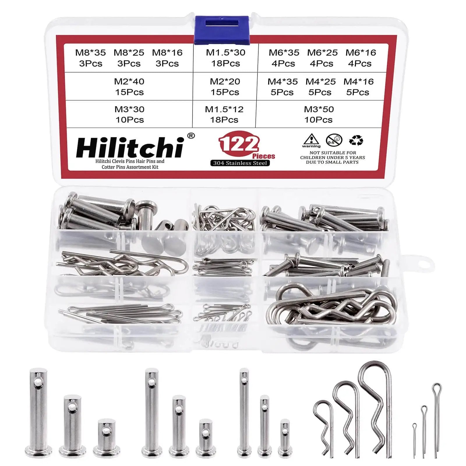 Stainless Steel Clevis Pin And Clips Kit 122 Piece Ass...