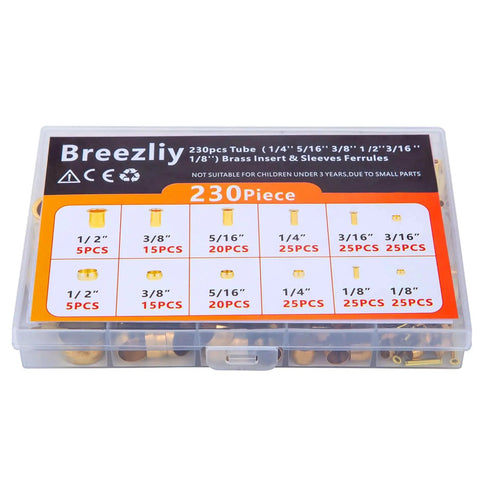 Brass Compression Fittings Kit With Six Sizes Assortment One Eighth To One Half Inch Includes Sleeves Ferrules In Box