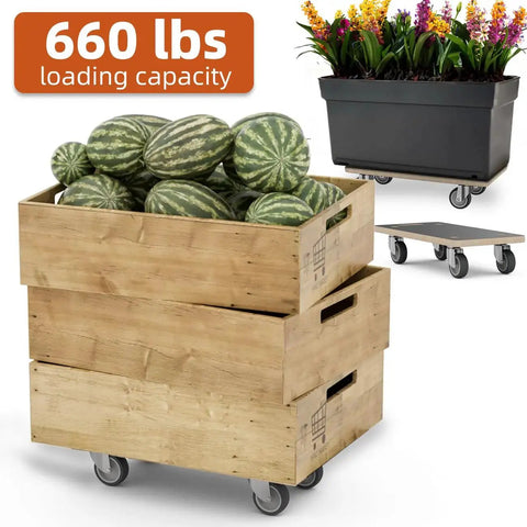 Wood Platform Dolly With Four Wheels Heavy Duty Furniture Mover 550 Lbs Capacity Pack Of 2 Christmas Edition loaded with watermelons
