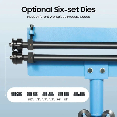 Bead Roller Sheet Metal Beading Machine With Rotary Bender, 6 Die Set, 1.2mm Capacity showcasing optional die sizes