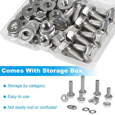 10 Sets 5/16-18 By 1 Inch Flanged Hex Bolts Kit With 5/16-18 Nuts Flat Washers And Spring Lock Washers In 304 Stainless Steel