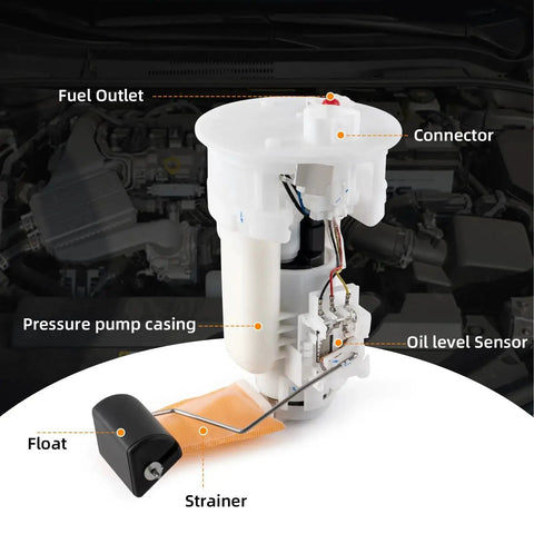 Electric Fuel Pump Module Assembly For Toyota Camry 2002 2006 2.4L 3.0L with labeled components in engine