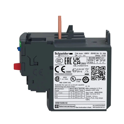 TeSys D Class 10 Overload Relay For IEC Contactor, Bi Metallic Thermal Sensor, 2.5 To 4 Amp Trip Range, Screw Clamp Terminals, side view