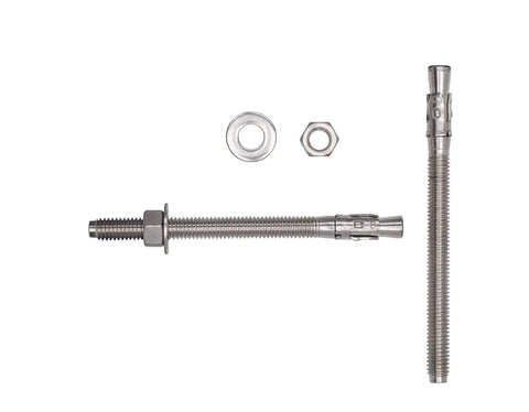 Three Eighths Inch By Five Inch Wedge Anchor 5 Pack Stainless Steel 304 Corrosion Resistant Commercial Grade With Washers And Nuts Included