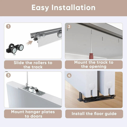 Easy installation guide for Aluminum Bypass Sliding Closet Door Hardware Set For Two Panels With Finger Pull 60 Inch Track