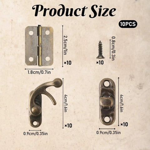 Product dimensions for Vintage Style Mini Swing Arm Clasp Latch Set With Dope Bronze Hinges and Antique Box Latch Hasp Lock
