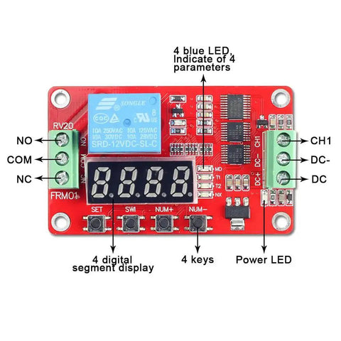 DC 12V Programmable Time Delay Relay Module With On Delay And Off Delay From 0.1 Seconds To 270 Hours, Segment LED Display