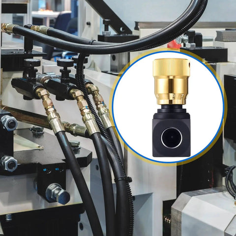 Hydraulic Flow Control Needle Valve For One Half Inch NPT Ports installed in industrial hydraulic system, showing carbon steel body.