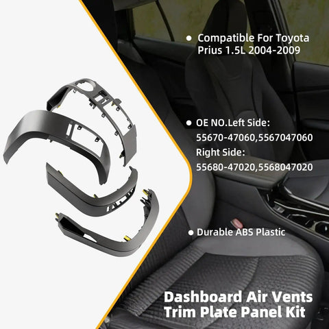 Center AC Dash Vent Trim Panel for Toyota Prius 2004 2009 Left and Right, showing ABS plastic trim panels on car seat