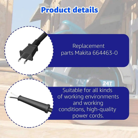 Heavy Duty Replacement Power Cord 664463-0 2X14X8 SJ for Circular Saws, Polishers and Sanders Universal Fit Easy Swap Durable Cord