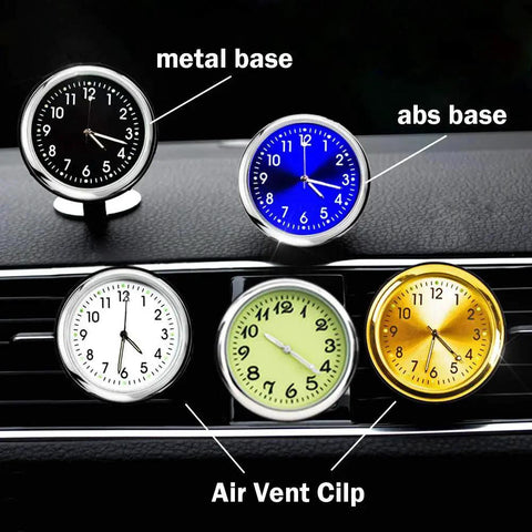 Compact Car Dashboard Thermometer with Night Glow Clip for Air Vent showing various designs and installation options.