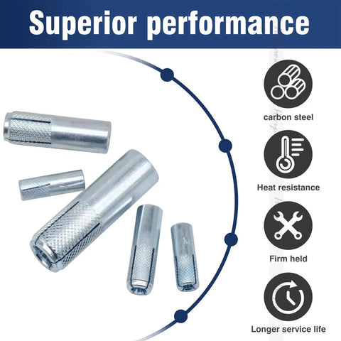 Drop-In Anchor Kit With 3 1/7 Inch Hole Depth And 1 Inch Hole Diameter, Zinc Plated Carbon Steel Expansion Anchors For Solid Concrete And Stone