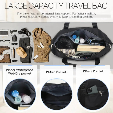 Rolling Duffel Bag With Wheels For Travel Expandable And Foldable Large Capacity Carry On Luggage Bag Black with open compartments