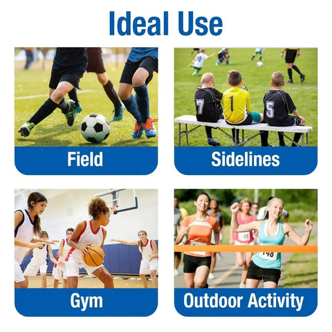 Image showing field, sidelines, gym, and outdoor activity uses for All In One Sports Coach First Aid Kit In A Durable Duffel Bag With 189 Pieces.
