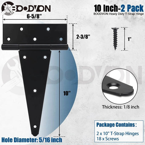 10 Inch T Strap Gate Hinges In Black Powder Coated Finish Heavy Duty Tee Hinges For Wooden Fences And Yard Gates Suitable For Shed And Barn Doors Rustproof And Corrosion Resistant 2 Pack