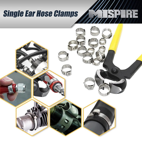 MISPIRE single-ear hose clamps set, 10.3–11.8mm, 304 stainless steel, 100 pcs for automotive and home appliance use