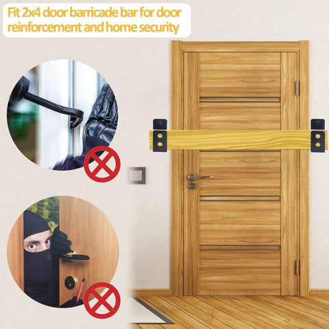 Two Pack 2x4 Door Barricade Brackets For Home, Barn, Shed, Garage And Gate Security Reinforcement installed on door