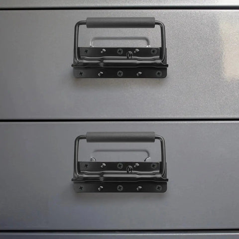 Stainless Steel Chest Handles Set Of 12 Spring Loaded Case Handles installed on cabinet surface