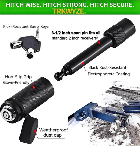 Locking Hitch Pin For 2In And 2-1/2In Receivers, 3-1/2 Inch Span, Rust-Resistant Carbon Steel, Anti-Theft Keyed Hitch Lock With Tamper-Resistant Barrel