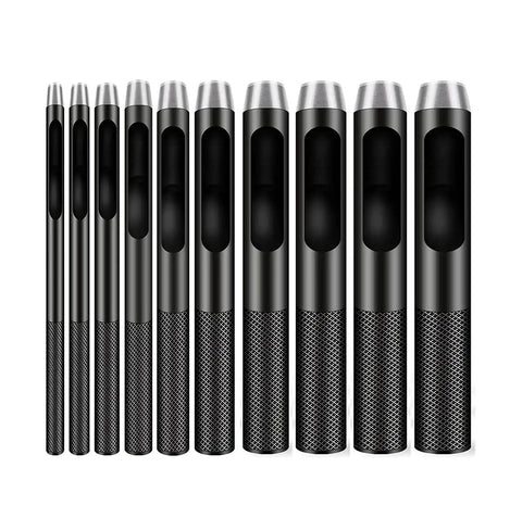 10 Piece Round Hole Punch Set For Leather Craft Pro Grade Steel Hollow Punches 1mm To 10mm For Belts Watch Bands Gaskets Durable Carbon Steel Energy Saving Design